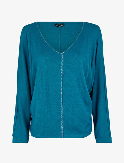 Pull fin chauve-souris à détails irisés - Bleu canard - 1