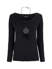 Top à bords irisés avec sautoir - Noir - 1