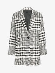 Manteau mi-long à imprimé pied de coq - Noir/blanc - 1