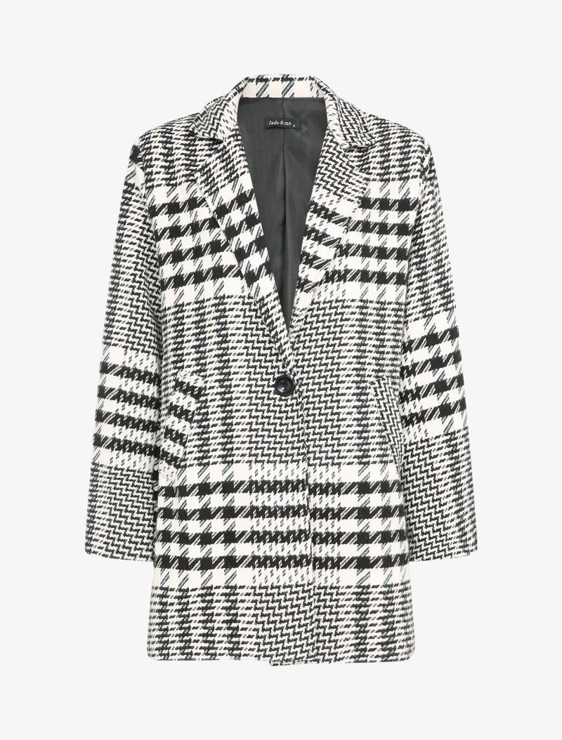 Manteau mi-long à imprimé pied de coq - Noir/blanc - 1