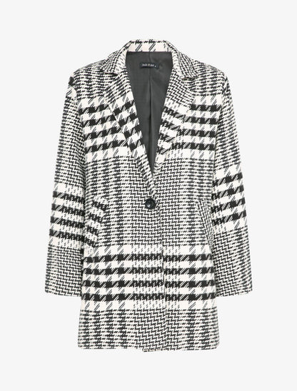 Manteau mi-long à imprimé pied de coq - Noir/blanc - 1
