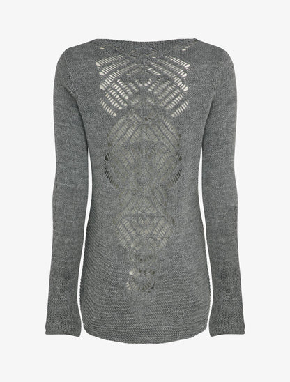 Pull à dos long ajouré et stylisé - Gris - 2