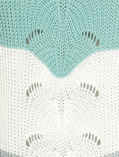 Pull long color block en maille - Bleu turquoise - 3
