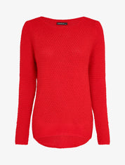 Pull long à dos en maille ajourée - Rouge - 1