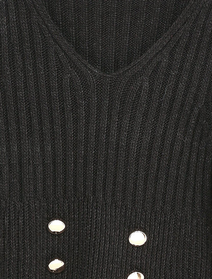 Pull long à boutons dorés stylisés - Noir - 3
