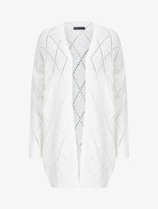 Cardigan mi-long en maille ajourée - Blanc - 1