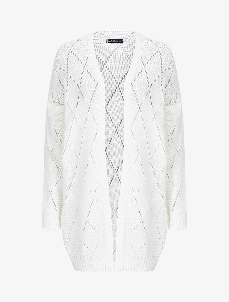 Cardigan mi-long en maille ajourée - Blanc - 1