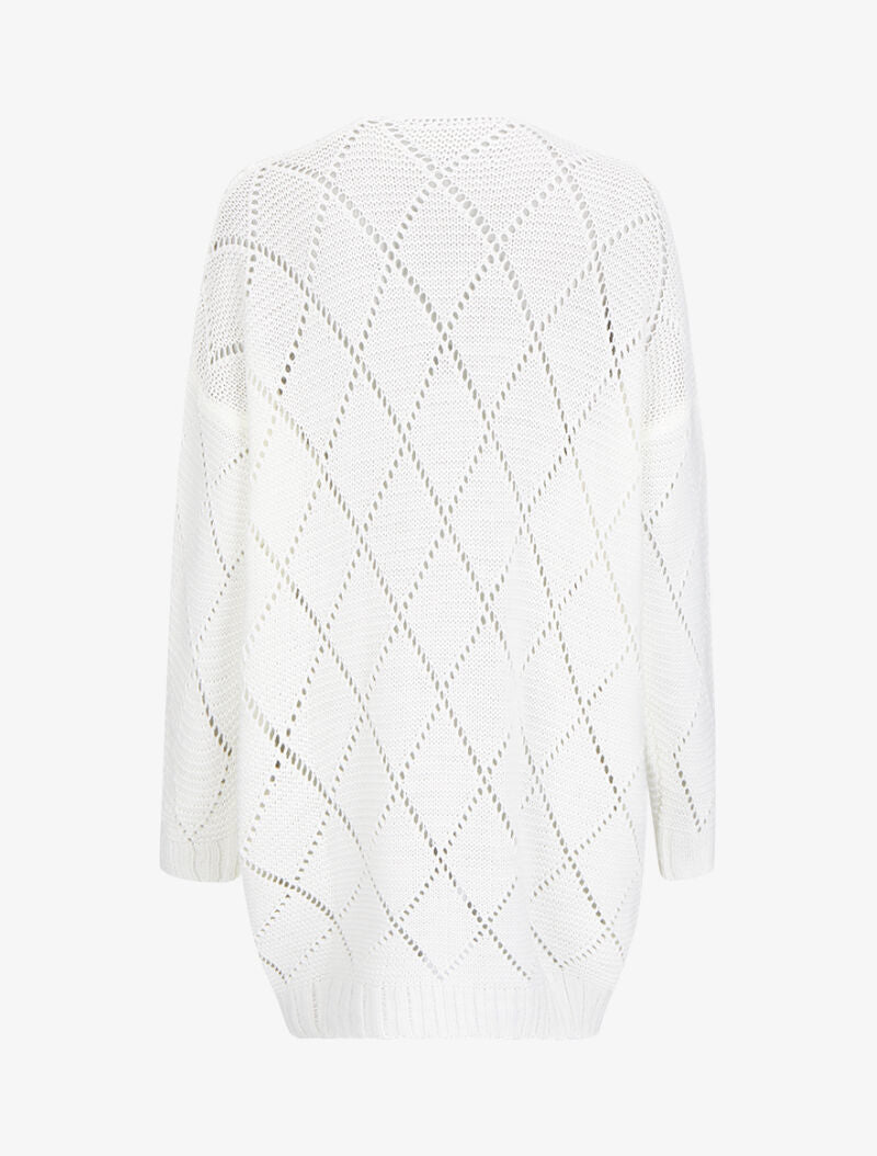 Cardigan mi-long en maille ajourée - Blanc - 2