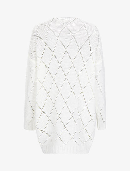 Cardigan mi-long en maille ajourée - Blanc - 2