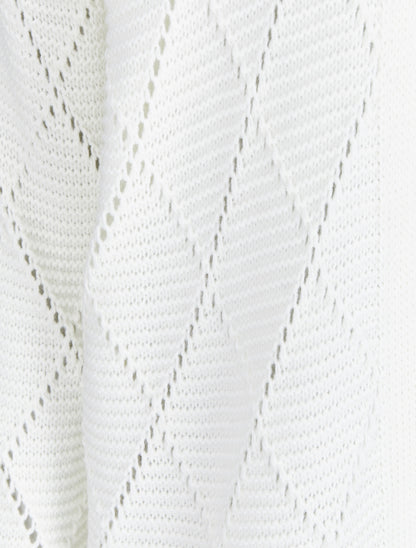 Cardigan mi-long en maille ajourée - Blanc - 3
