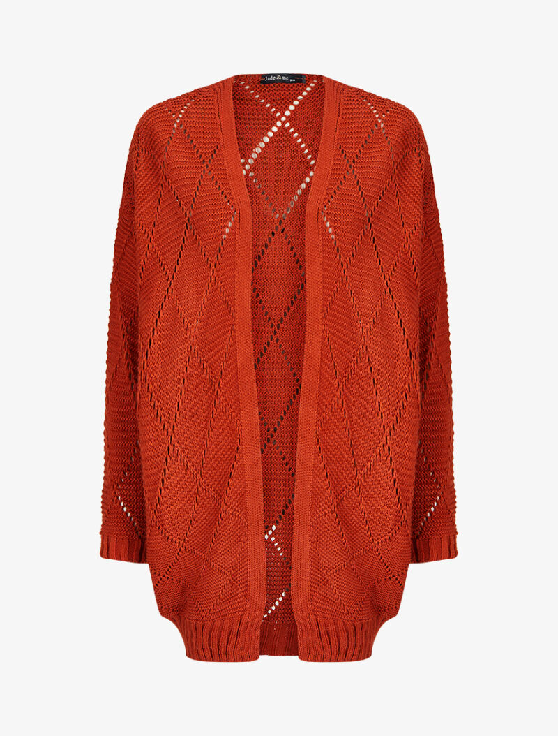 Cardigan mi-long en maille ajourée - Rouille - 4