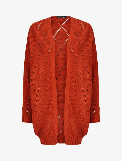 Cardigan mi-long en maille ajourée - Rouille - 4