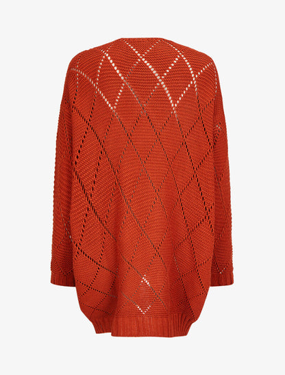 Cardigan mi-long en maille ajourée - Rouille - 2