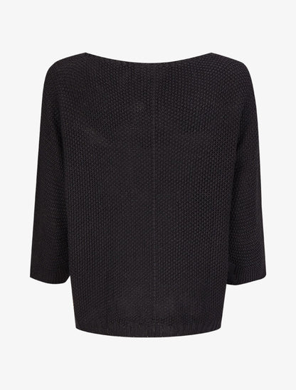 Pull en maille point de riz à col bateau boutonné - Noir - 2