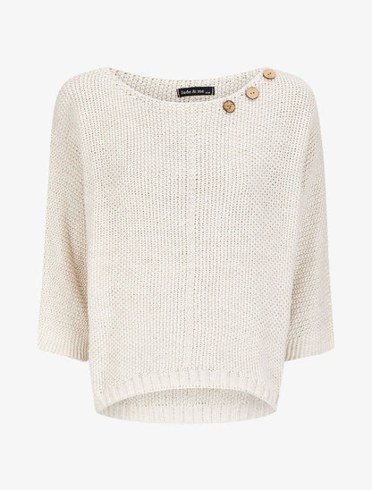 Pull en maille point de riz à col bateau boutonné - Écru - 4