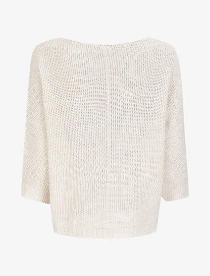Pull en maille point de riz à col bateau boutonné - Écru - 2