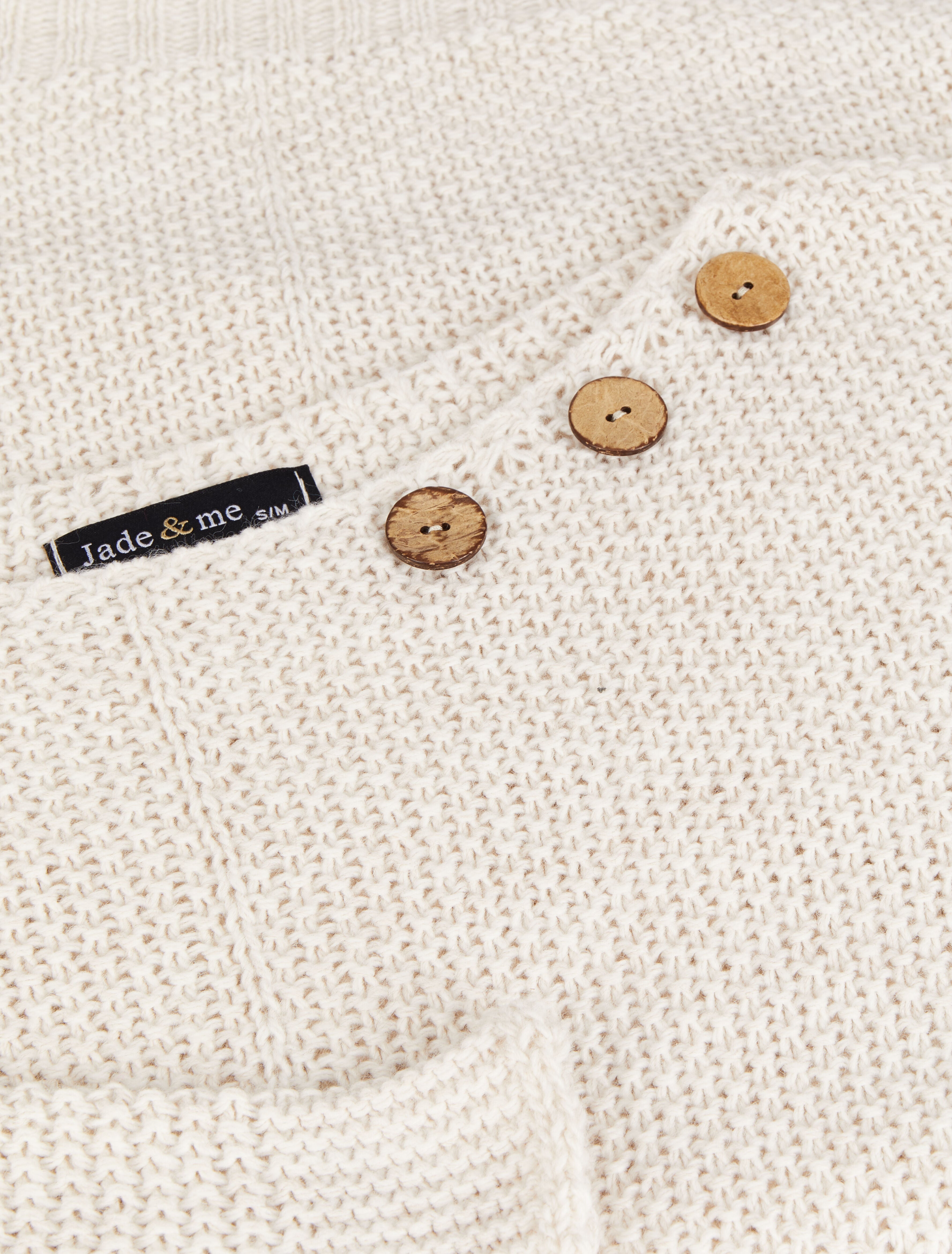 Pull en maille point de riz à col bateau boutonné - Écru - 3