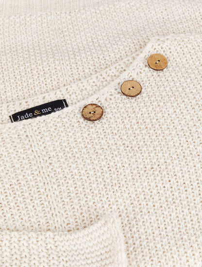Pull en maille point de riz à col bateau boutonné - Écru - 3
