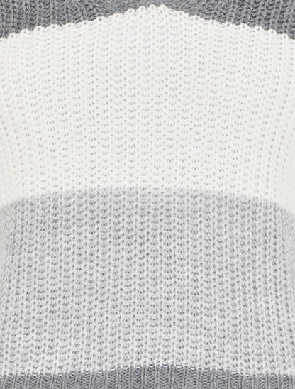 Pull rayé à col et dos en V - Gris - 3