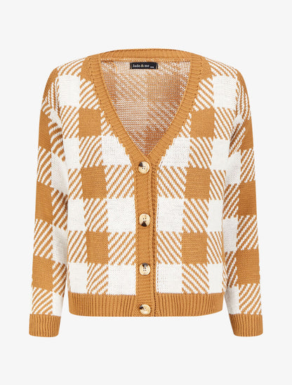 Gilet à carreaux graphiques - Camel/blanc - 1
