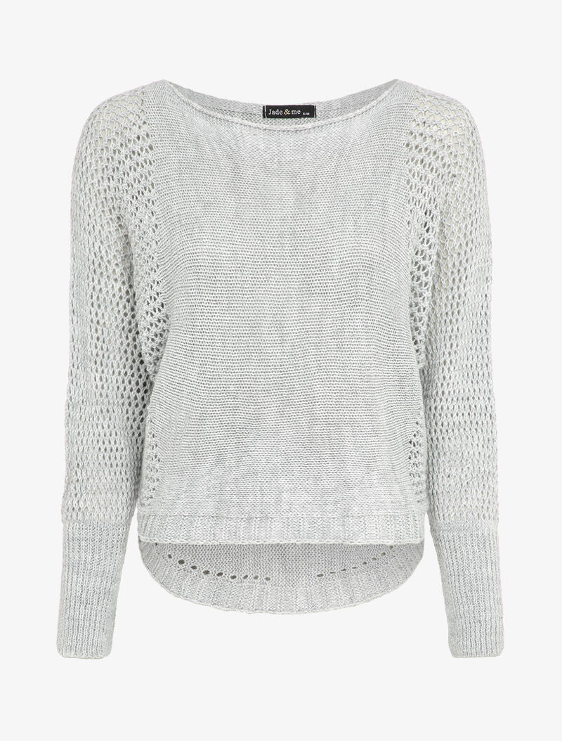 Pull à col bateau à manches en maille ajourée - Gris clair - 1