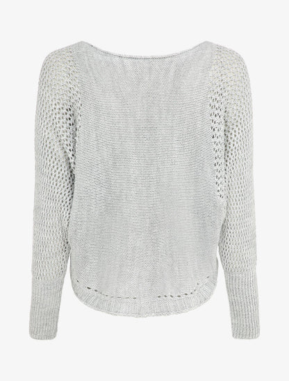 Pull à col bateau à manches en maille ajourée - Gris clair - 2