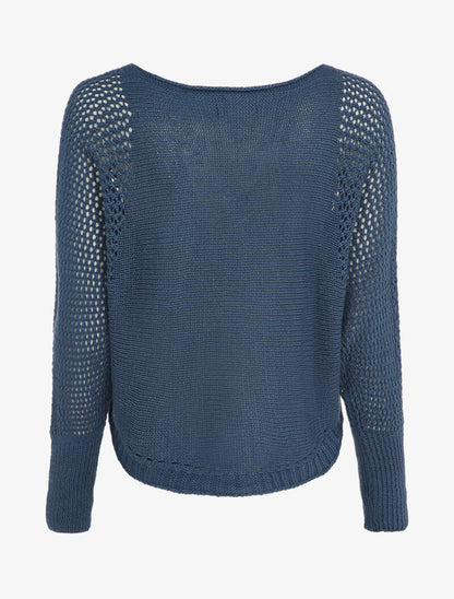 Pull à col bateau à manches en maille ajourée - Bleu - 2