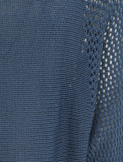 Pull à col bateau à manches en maille ajourée - Bleu - 3