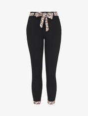 Pantalon taille haute 7/8 à revers imprimés - Noir/beige - 1