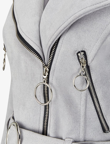 Perfecto en suédine à zips stylisés - Gris foncé - 3