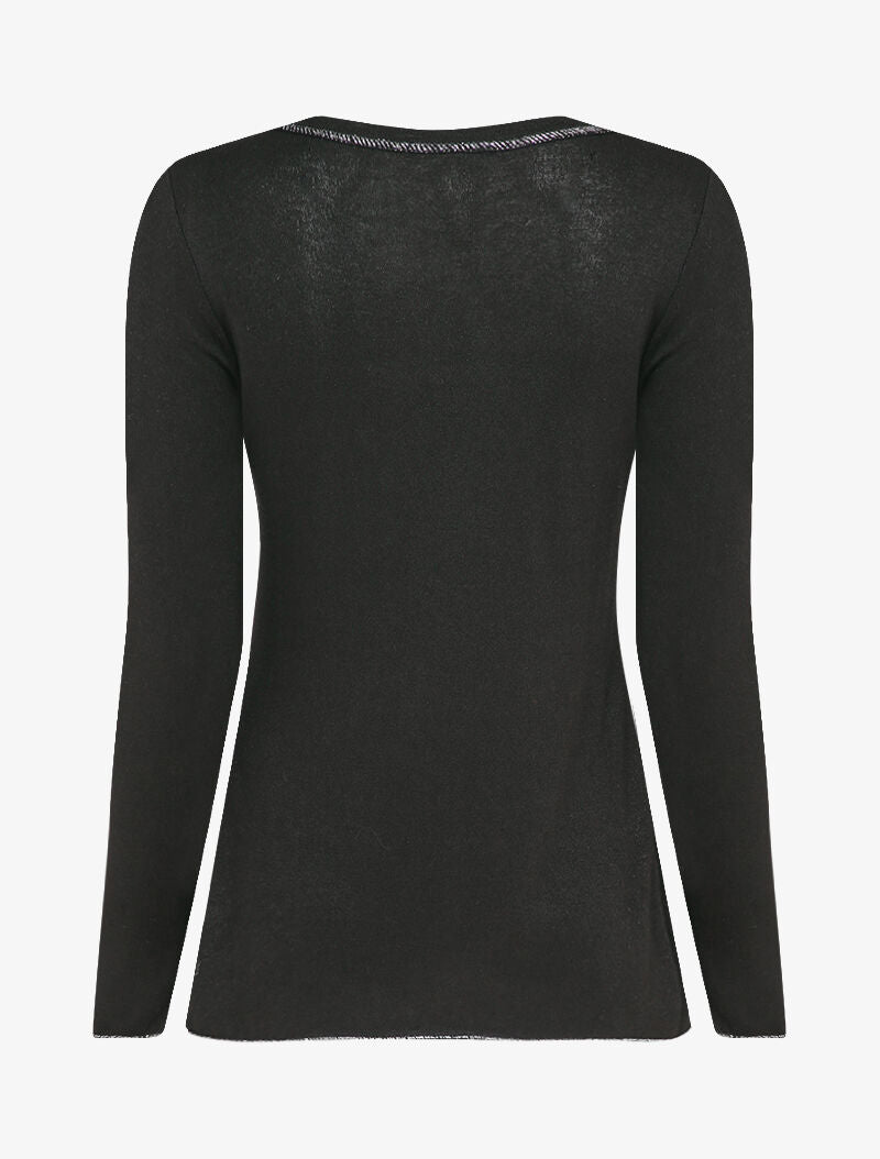 Pull fin à motif coeur irisé et dos long - Noir - 2