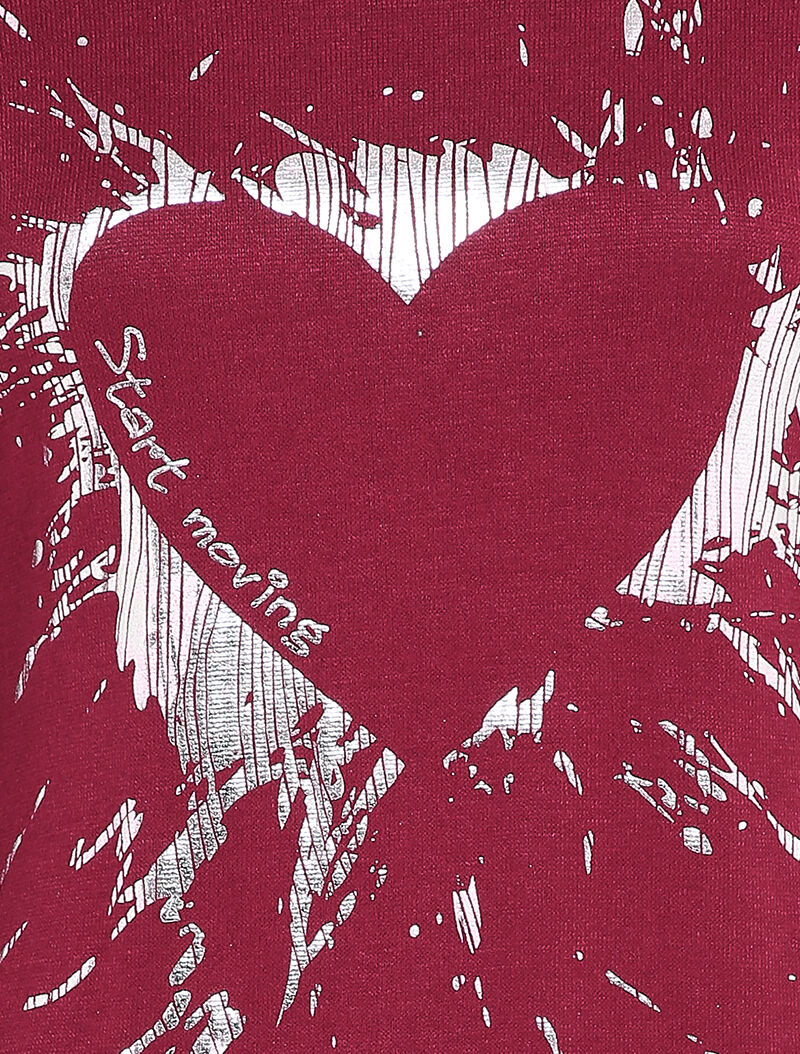 Pull fin à motif coeur irisé et dos long - Bordeaux - 3