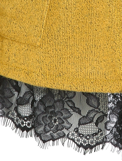 Gilet doux à bords en dentelle et poches - Moutarde - 3