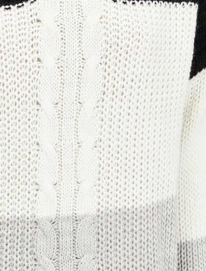 Pull tricolore à détail maille tressée - Noir - 3