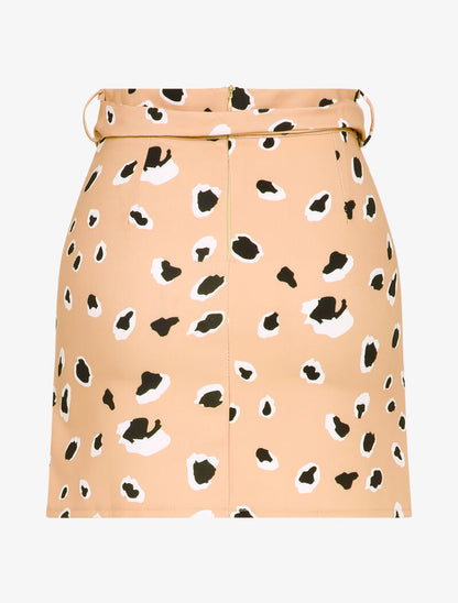 Mini-jupe à imprimé léopard stylisé - Beige - 2