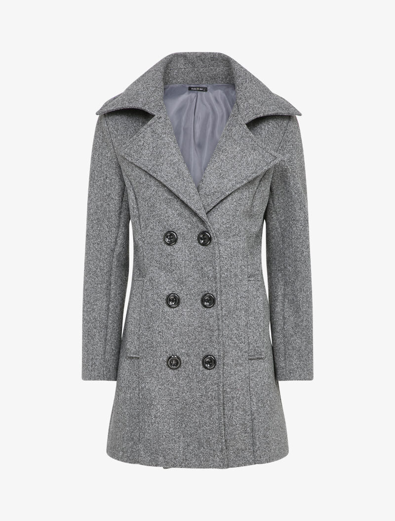Manteau mi-long à pans croisés en laine mélangée - Gris foncé - 4