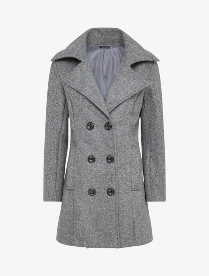 Manteau mi-long à pans croisés en laine mélangée - Gris foncé - 4