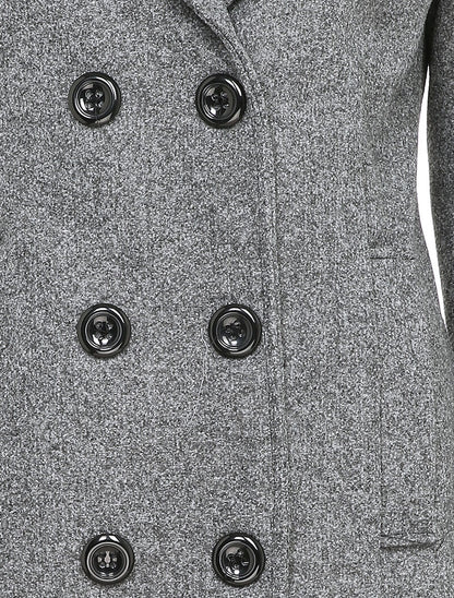 Manteau mi-long à pans croisés en laine mélangée - Gris foncé - 3