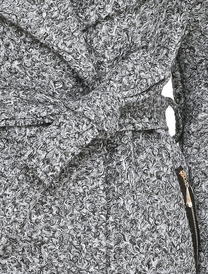 Manteau effet laine bouclée à col large - Gris foncé - 3