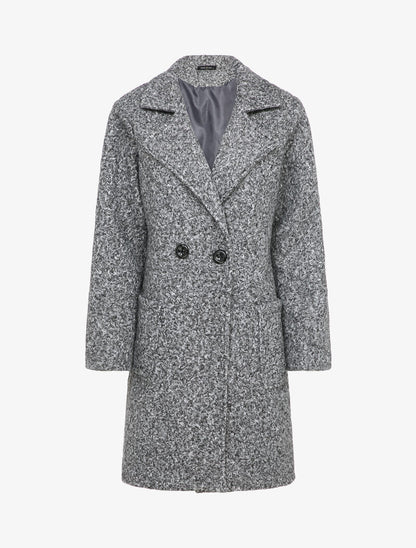 Manteau croisé effet laine bouclée - Gris foncé - 1