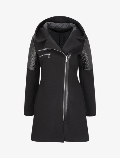 Manteau à empiècement en simili effet matelassé - Noir - 4