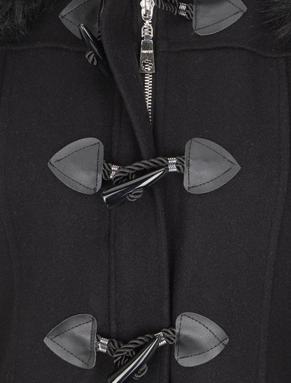 Duffle coat à capuche en fausse fourrure - Noir - 3