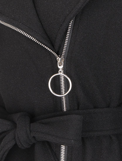 Manteau mi-long à zip asymétrique - Noir - 3