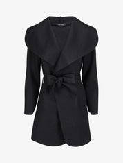 Manteau mi-long à col châle - Noir - 1