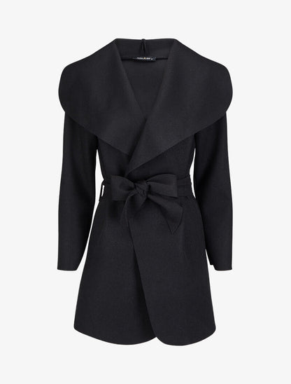 Manteau mi-long à col châle - Noir - 1