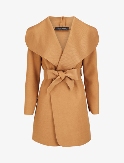 Manteau mi-long à col châle - Camel clair - 1