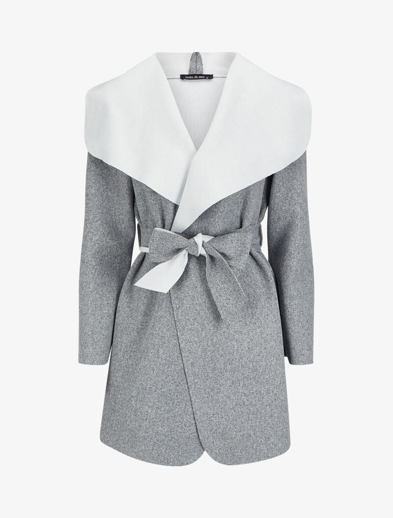 Manteau mi-long à col châle - Gris chiné - 1