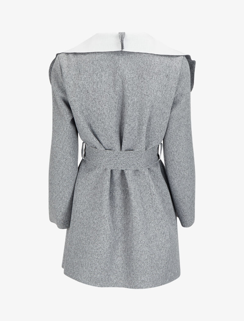 Manteau mi-long à col châle - Gris chiné - 2