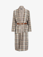Manteau long imprimé tartan - Camel - 1