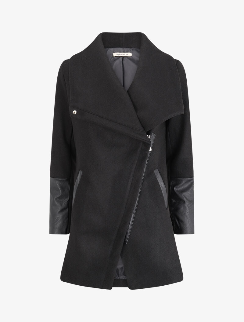 Manteau asymétrique à empiècements en simili - Noir - 4